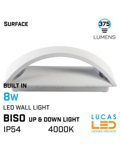 8W Outdoor LED Wall light BISO - 4000K - 375lm - IP54 - Up & Down light built in - Decorative Garden Light - White - Rectangle