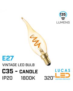 E14 Vintage LED bulb 2.5W - 135lm - 320° - 1800K Super Warm White - CANDLE C35 - LED filament Spiral light - Edison 