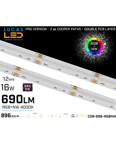 LED Strip COB Natural White • Spotless • 24V • 16W • 4000K • IP20 • 690lm • 12mm • 2oz Cooper paths PRO Version