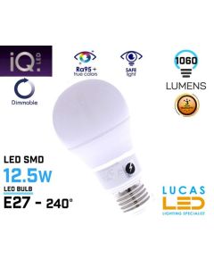 Dimmable E27 LED bulb Light - 12.5W - 1100lm - 6500K - beam angle 240°- A60 - New IQ Technology-Cold White