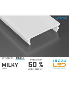 Diffuser Type "WIDE" • Base MILKY • 50% Transparency • 2020 mm • Cover for LED Profile • Material PMMA