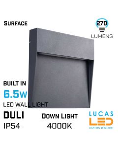 6.5W Outdoor LED Wall light DULI - 4000K - 270lm - IP54 - Down light built in - Decorative Garden Light - Square - Graphite 