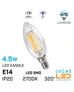 E14 LED Candle C35 Filament bulb light- 4.5W- 470lm- 2700K WW- New Decorative lamp light