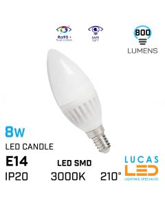 E14 LED Candle bulb light  8W - 3000K Warm White - 800lm - viewing angle 210° -  New Decorative DUN HI bulb light
