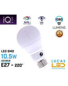 E27 LED bulb light - 10.5W - 2700K - 1060lm - beam angle 220°- A60 - New IQ Technology -Warm White