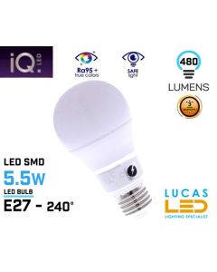 E27 LED bulb light - 5.5W - 470lm - 2700K - beam angle 240°- A60 - New IQ Technology-Warm White