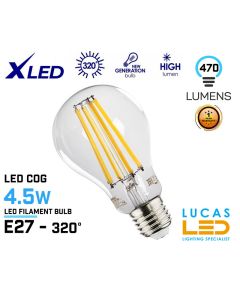 E27 LED Filament Bulb Light- 4.5W - 2700K WW - 470lm - viewing angle 320° - lucasled.ie