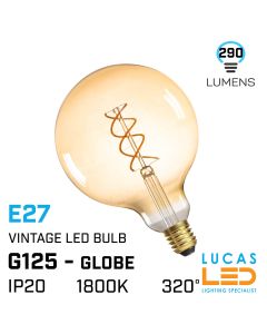 E27 Vintage LED bulb 5W - 290lm - 320° - 1800K Super Warm White - GLOBE Ball G125 - LED filament Spiral light - Edison 