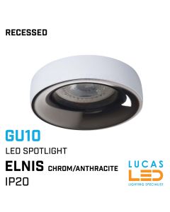 Recessed LED Spotlight / Downlight  - Ceiling mounted fitting - GU10 - IP20 - Decorative Ring - ELNIS Chrom / Anthracite body 