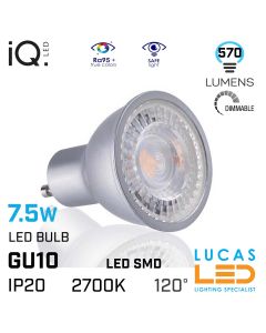 GU10 LED Dimmable Bulb 7.5W_2700K Soft Warm White_570lm_lucasled.ie