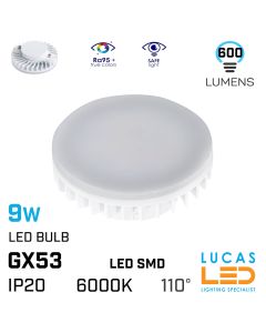 GX53 LED Bulb spot Light 9W - 6000K Cold White - 600lm - viewing angle 120° - Led SMD - ESG Led