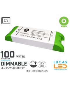 Dimmable LED Driver •  Power Supply • 100 watts • 12V DC • for LED Strips Light • Dimmer Switch • FTPC100V12-D •