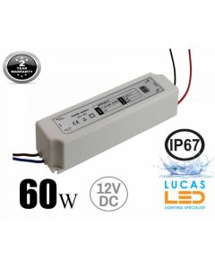 LED Driver Power Supply 60 watts • 5A • DC 12V for LED Strips • IP67 Waterproof •