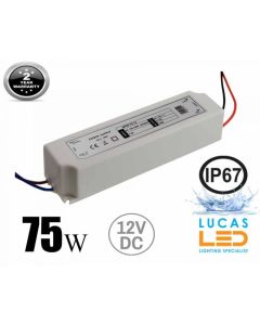 LED Driver Power Supply • 75 watts • 6.25A • DC 12V for LED Strips • IP67 Waterproof •
