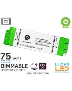 Dimmable LED Driver •  Power Supply • 75 watts • 24V DC • for LED Strips Light • Dimmer Switch • FTPC75V24-D •