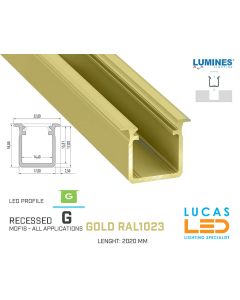 LED Profile • RECESSED • "G" • GOLD • Aluminium • 2.02 Meters  length • PRO • multi set •