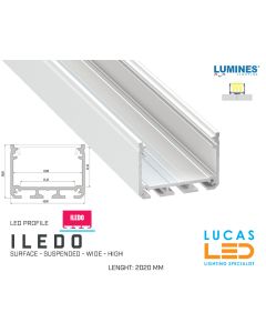  LED Profile • SURFACE • ARCHITECTURAL • SUSPENDED • "ILEDO" • WHITE • Aluminium • 2.02 Meters  length • PRO • multi set •