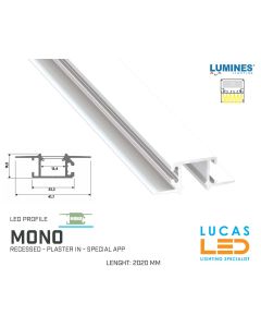 LED Profile • RECESSED • ARCHITECTURAL • PLASTER IN • "MONO" • WHITE • Aluminium • 2.02 Meters  length • PRO • multi set •