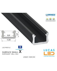 LED Profile • SURFACE • "X" • BLACK • Aluminium • 2.02 Meters  length • PRO • multi set •