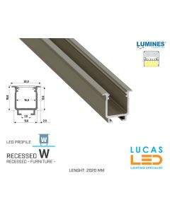 LED Profile • RECESSED • FURNITURE • "W" • INOX GOLD • Aluminium • 2.02 Meters  length • PRO • multi set •