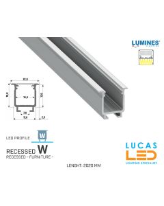 LED Profile • RECESSED • FURNITURE • "W" • SILVER • Aluminium • 2.02 Meters  length • PRO • multi set •