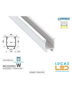 LED Profile • RECESSED • FURNITURE • "W" • WHITE • Aluminium • 2.02 Meters  length • PRO • multi set •