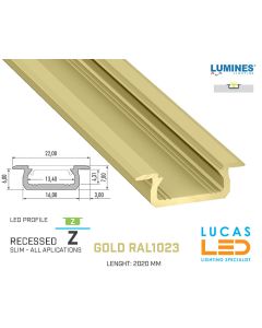  LED Profile • RECESSED • "Z" • GOLD • Aluminium • 2.02 Meters  lenght • PRO • multi set •