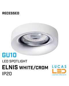 Recessed LED Downlight GU10 - IP20 - Ceiling fitting - ELNIS - White/Chrome body