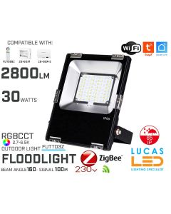 Zigbee 3.0 Outdoor LED Flood Lights • Philips LED Chips • RGB+CCT• 30W • 2800lm • IP65 • WiFi • 2.4G • Wireless • Compatible • Smart • Lighting • System • MultiZone • MiBoxer • FUT03Z • 230V