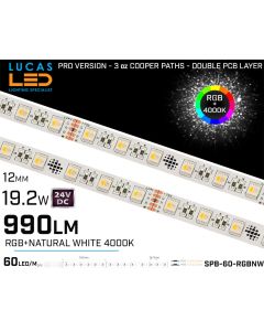 LED Strip RGB+4000k • 60LED/m • 24V • 19.2W • IP20 • 990lm • 10mm • PRO Version 3oz Cooper paths-lucasled.ie