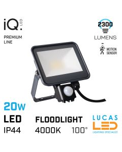 20W Outdoor LED Floodlight - PIR - 2300lm - 4000K Natural White - IP44 - Industrial Premium line IQ LED Floodlight