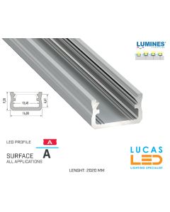 LED Profile • SURFACE • "A" • SILVER • Aluminium • 2.02 Meters  length • PRO • multi set