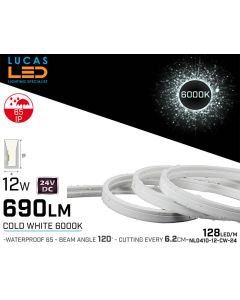 LED Neon Cold White flexible 0410  • 24V • 12W • IP65 • 560lm • Pro Version 3oz Cooper paths• price per 10 meter • NL0410-12-CW-24