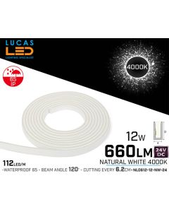 LED Neon Natural White flexible 0612  • 24V • 12W • IP65 • 660lm • Pro Version 3oz Cooper paths• price per 10 meter • NL0612-12-NW-24