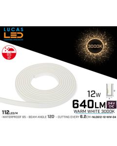 LED Neon Warm White flexible 0612 • 24V • 12W • IP65 • 640lm • Pro Version 3oz Cooper paths• price per 10 meter • NL0612-12-WW-24