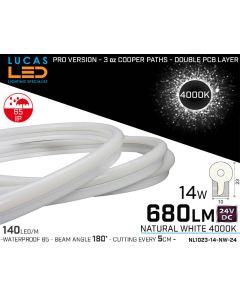 LED Neon Natural White  1023 • 24V • 14W • IP65 • 680lm •10x23mm• Pro Version 3oz Cooper paths • 10 meter Roll • NL1023-14-NW-24