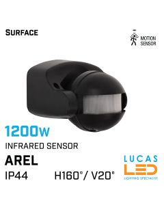Outdoor PIR Infrared Motion Sensor - beam angle H160°/V20° - Sensor range max 12m - IP44 -  ALER Black