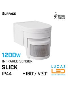 outdoor-PIR-Infrared-Motion-Sensor-1200W-IP44-surface-wall-ceiling-switch-light - horizontal angle -160°-SLICK-white-lucasled.ie
