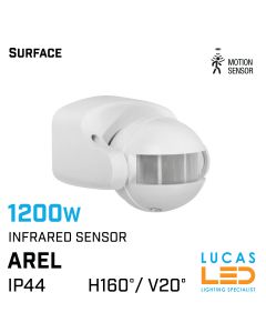 outdoor-PIR-Infrared-Motion-Sensor-1200W-IP44-surface-wall-ceiling-switch-light - horizontal angle -160°-white-lucasled.ie