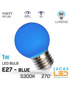 E27 LED Coloured Bulb Light 1W - small Globe Ball - Party - Festoon - String bulb - BLUE colour