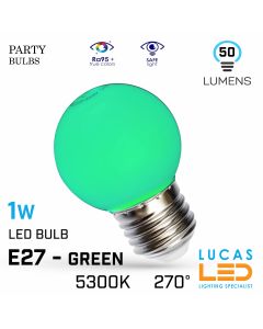 E27 LED Coloured Bulb Light 1W - small Globe Ball - Party - Festoon - String bulb - GREEN colour