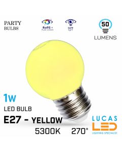 E27 LED Coloured Bulb Light 1W - small Globe Ball - Party - Festoon - String bulb YELLOW colour
