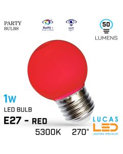 E27 LED Coloured Bulb Light 1W - small Globe Ball - Party - Festoon - String bulb - RED colour