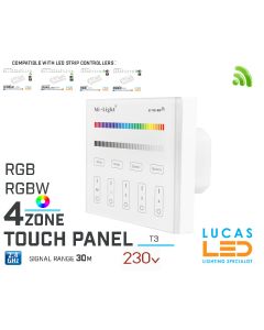 LED Touch Panel Switch • RGB & RGBW • MiBoxer • 4 zone • 2.4G • Wireless • Compatible • Smart Lighting System • MultiZone • T3