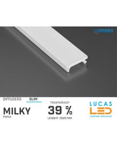 Diffuser Type "SLIM" • Base MILKY • 39% Transparency • 2020 mm • Cover for LED Profile • Material PMMA