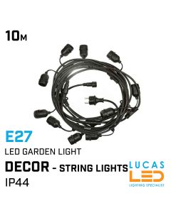 Outdoor Festoon LED String Lights - 10 x E27 - Decorative pendant, garden lights for indoor & outdoor IP44 - 10 meters