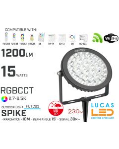 LED Garden Spike • Projector •RGB CCT• 15w • 1200lm • wifi • 2.4G • Compatible • Smart • Lighting • System • MultiZone • Wireless • MiBoxer • FUTC03 • 230V•