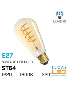 E27 Vintage LED bulb 5W - 290lm - 320° - 1800K Super Warm White - ST64 - LED filament Spiral light - Edison 