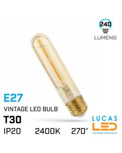 E27 Vintage LED bulb 2W - 240lm - 270° - 2400K Ultra Soft Warm - Long Tube bulb T30 - filament light - LED COG - Edison Retro Shine