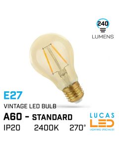 E27 Vintage LED bulb 2W - 240lm - 2400K Ultra Soft Warm White - 270° - A60 - filament light - LED COG - Edison Retro Shine